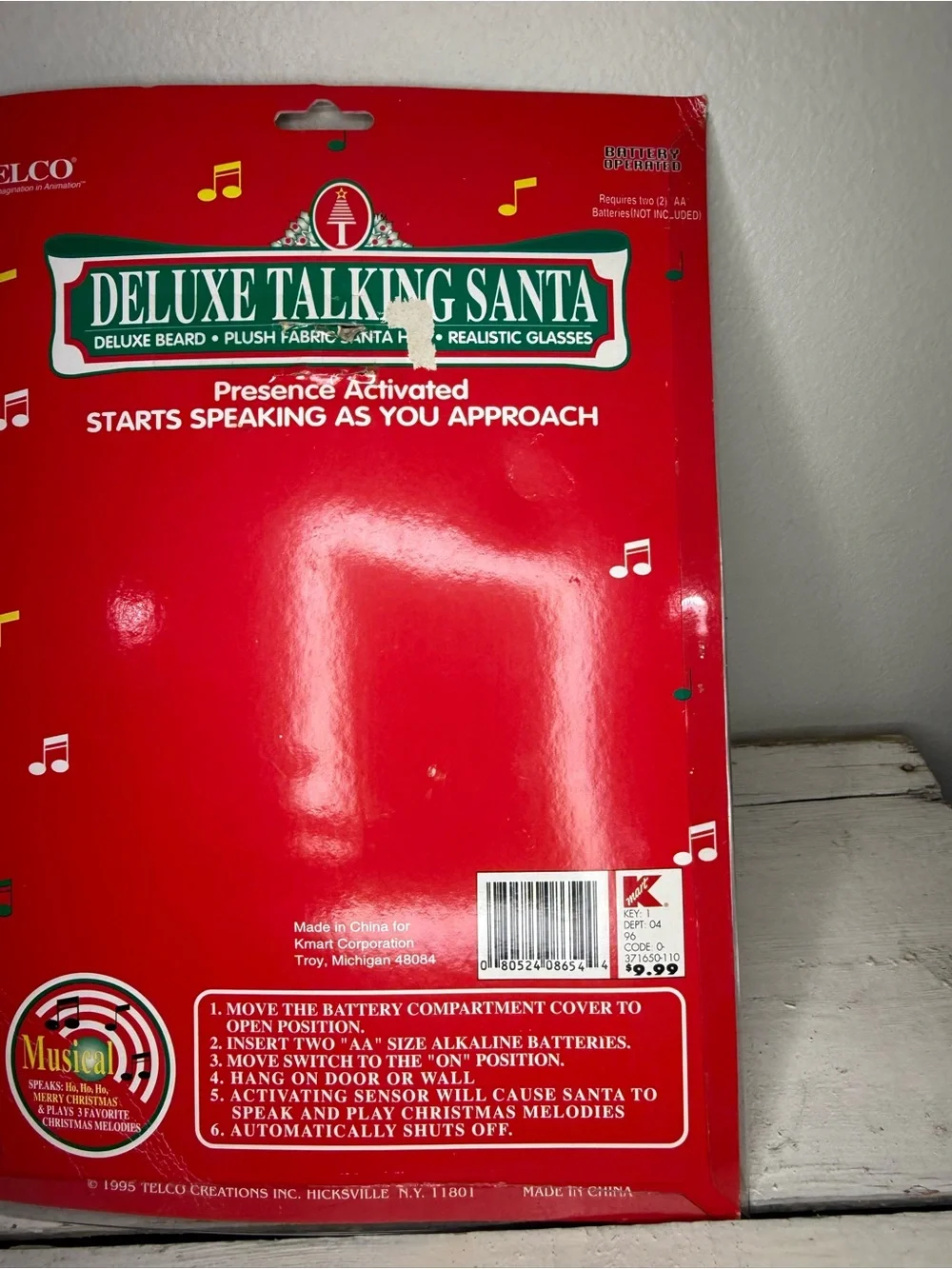 NIP Vintage Telco Santa Claus Head Wall Door Christmas Music Hanging decor